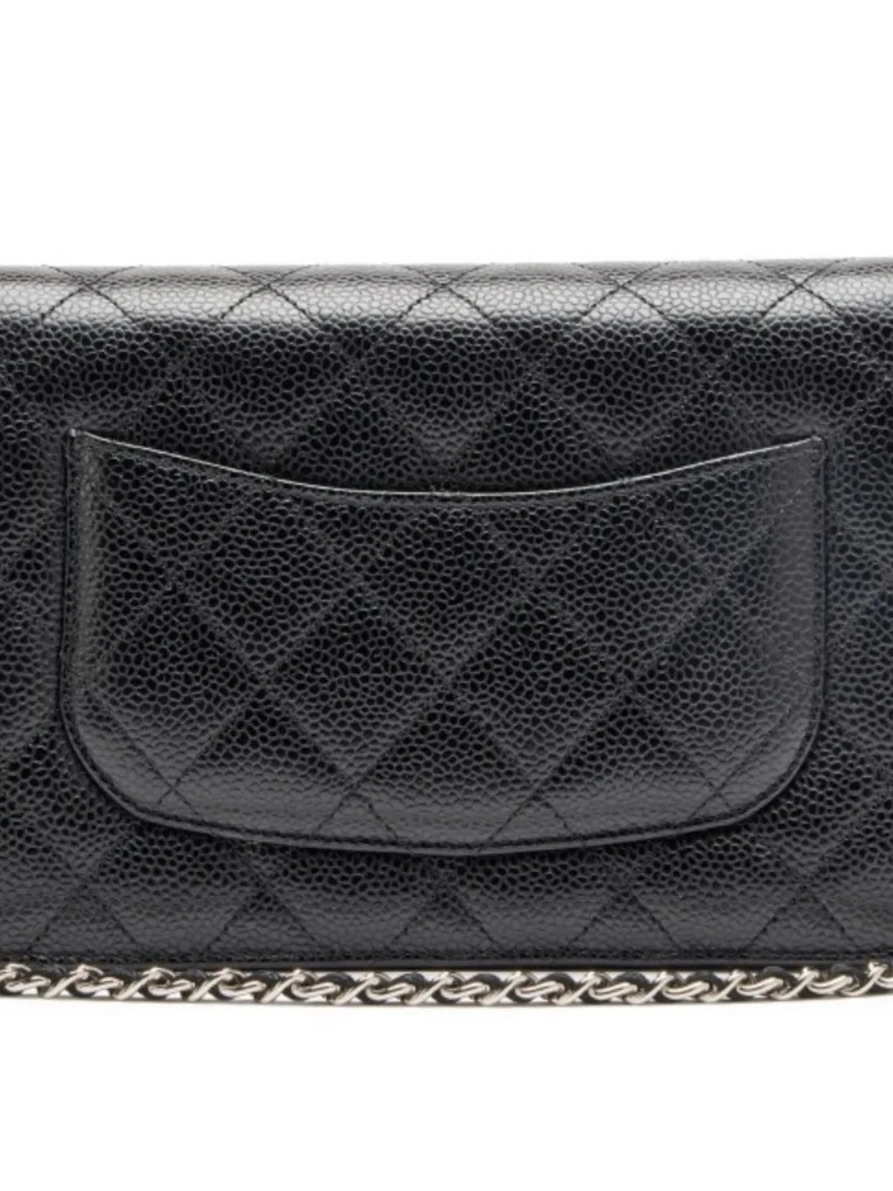 CHANEL Black Quilted Leather Crossbody Wallet with Silver CC